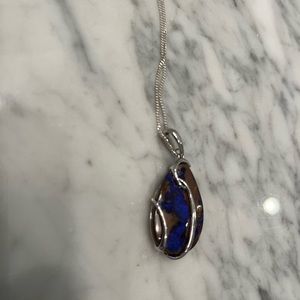 Blue and brown stone with silver necklace